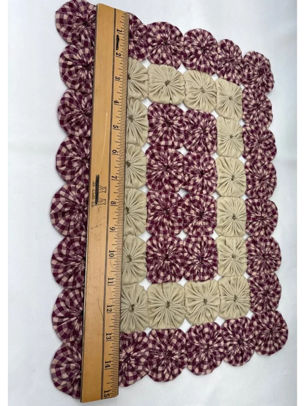 Handcrafted Burgundy Tan Yo-Yo Patterned Doily Tabletop Decor 14